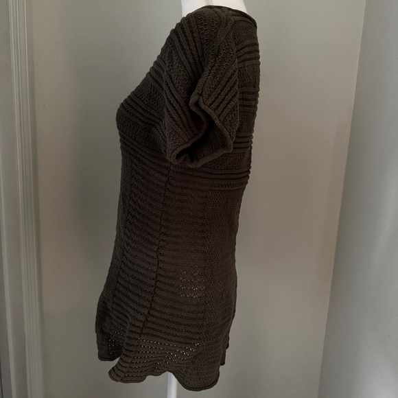 Calvin Klein Jeans Brown Knit Crochet V-Neck Short Sleeve Tunic Top Size M - Picture 5 of 7